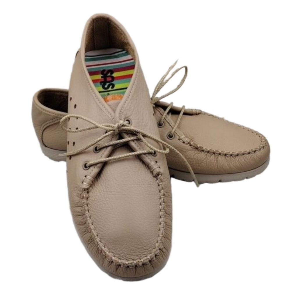 SAS Breezy Latte Leather Upper Round Toe Lace Up Moccasin Style Comfort Shoe